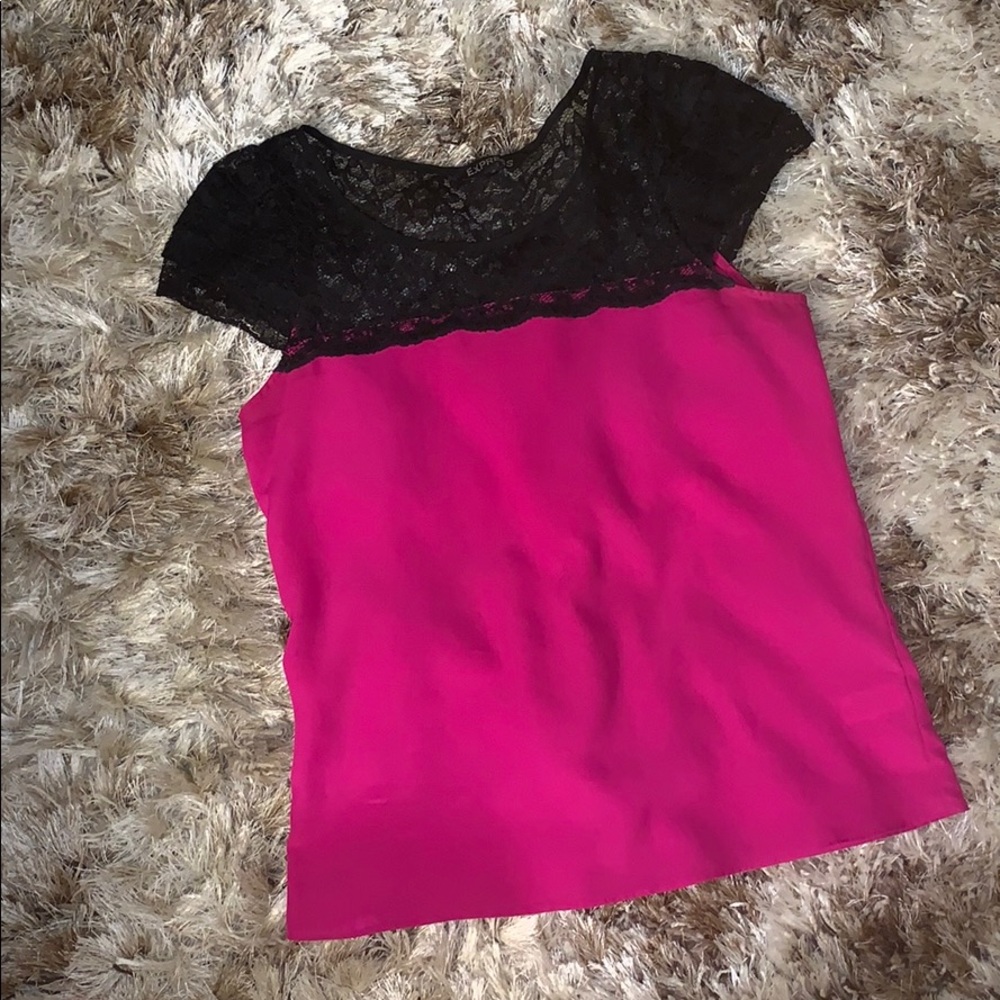 Pink/Black Lace Express shirt - Size XS (NWOT)